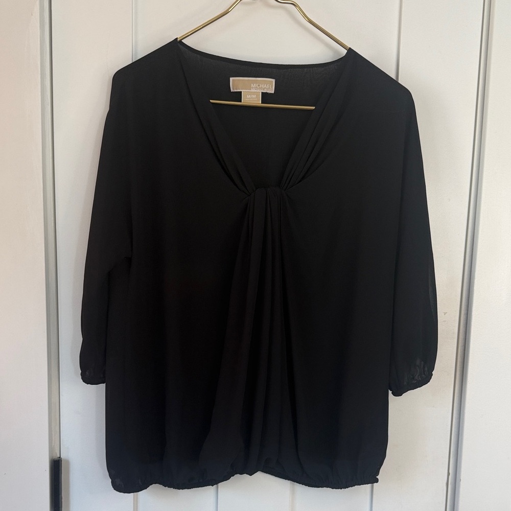Michael Kors Black Draped Blouse Women’s Elegant Long Sleeve Top size M